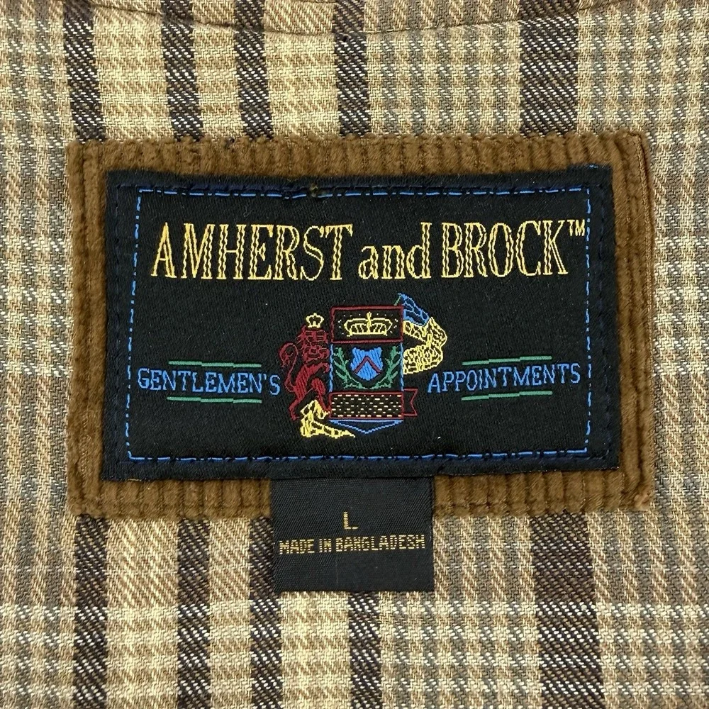 Vintage Amherst and Brock Vest Men L Brown Corduroy Lined Leather Shoulder Patch
